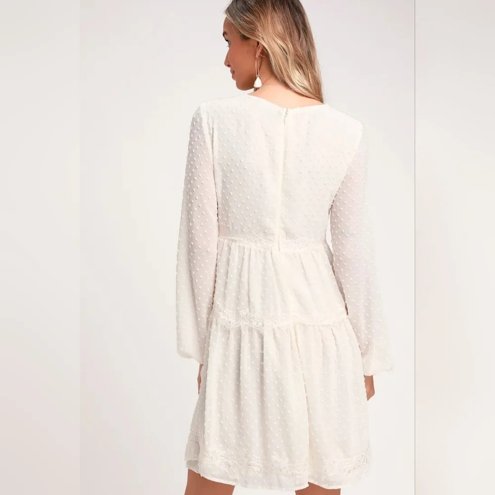 Wistful Moment Ivory Swiss Dot Long Sleeve Dress Size L - Picture 11 of 16